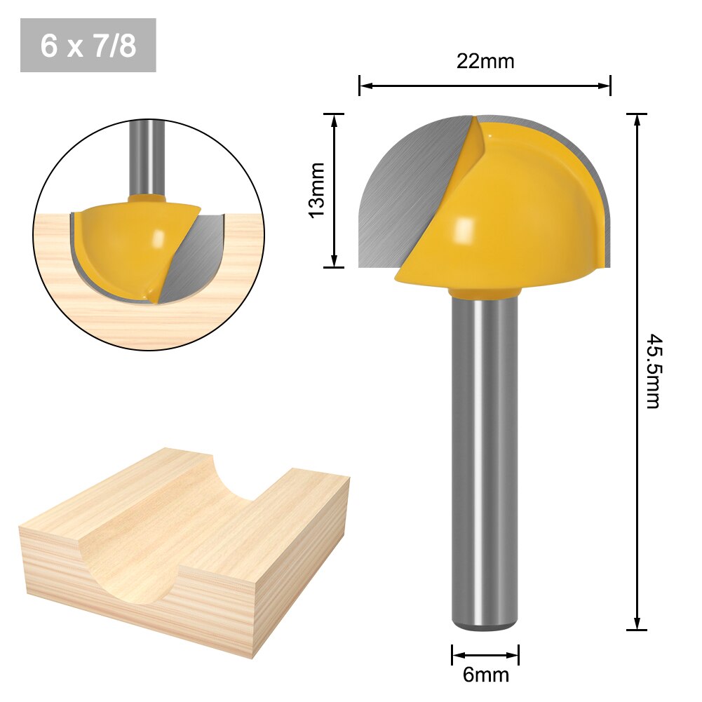 6mm Shank 6,8,12,16,18,20,22mmCNC tools solid carbide round nose Bits Round Nose Cove Core Box Router Bit Shaker Cutter Tools: 6X22