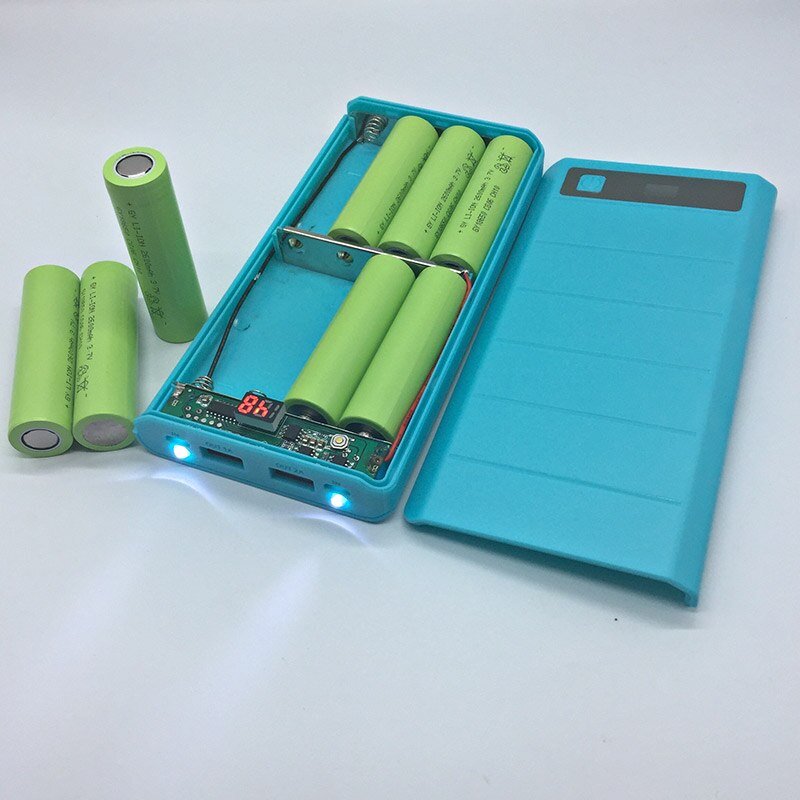 Cargador portátil de 8x18650 con 2 puertos USB tipo C, batería externa, Carcasa de caja de batería, pantalla, Color aleatorio
