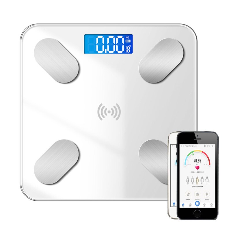 Digital trådløs telefon modtager smart kropsfedt gulvskala bmi vægt monitor sundhedsanalysator fitness tabe sig værktøjer: App hvid