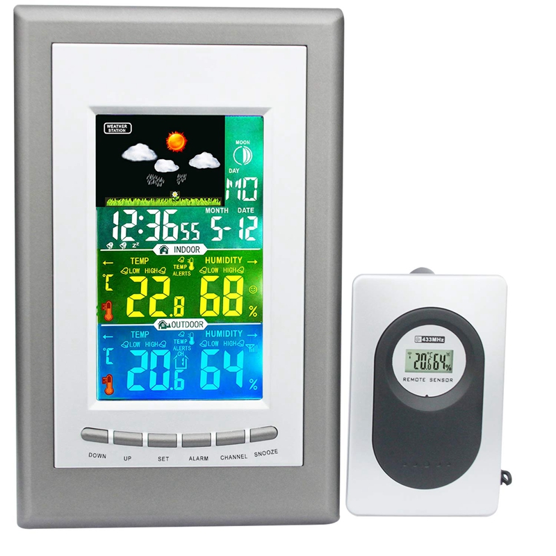 Multifunctionele Kleur Weerstation Met Indoor En Outdoor Draadloze Sensor Barometer Thermometer Hygrometer Weersverwachting Mo