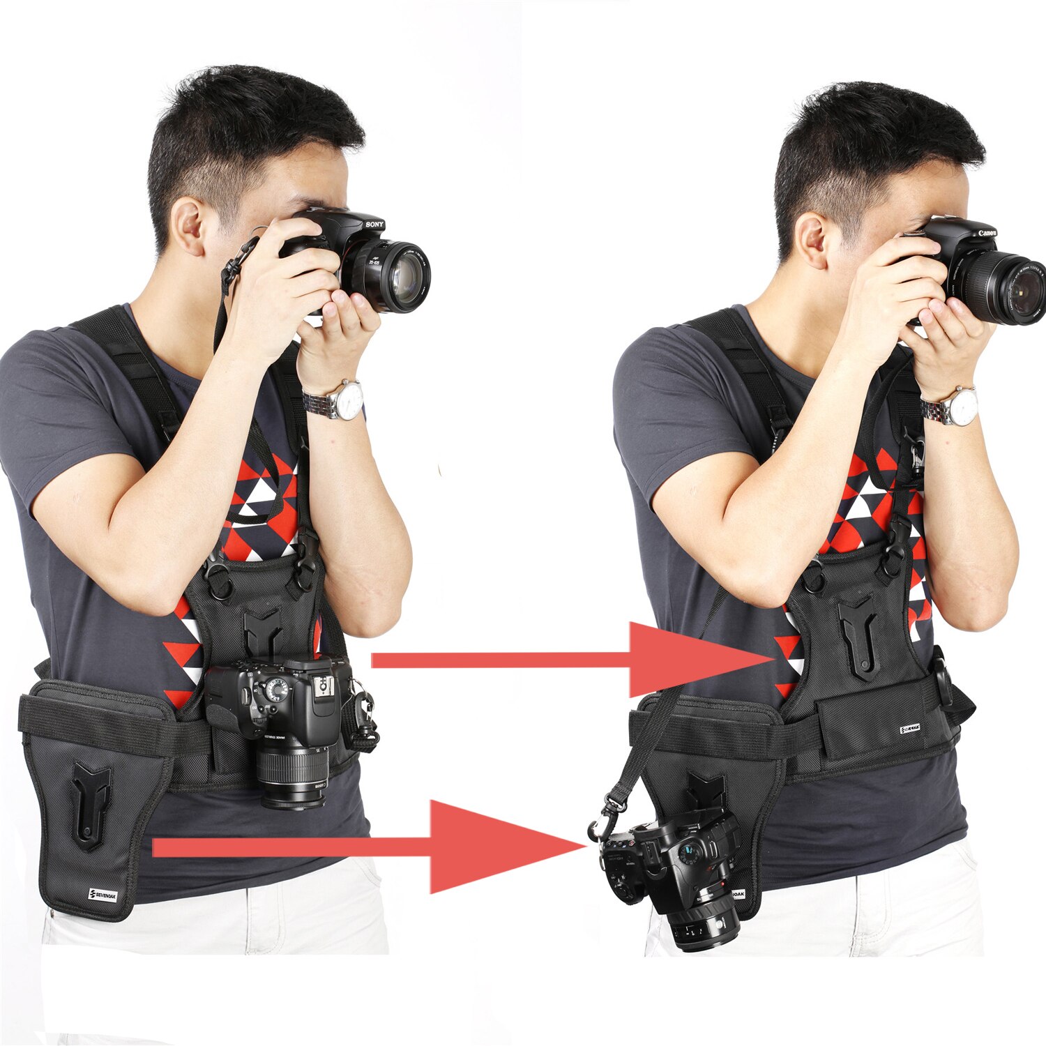 Sevenoak SK-MSP01 Dual Camera Harness Multi Carrying Borst Vest Systeem Met Side Holster Voor Canon Sony Panasonic Olympus Dslr