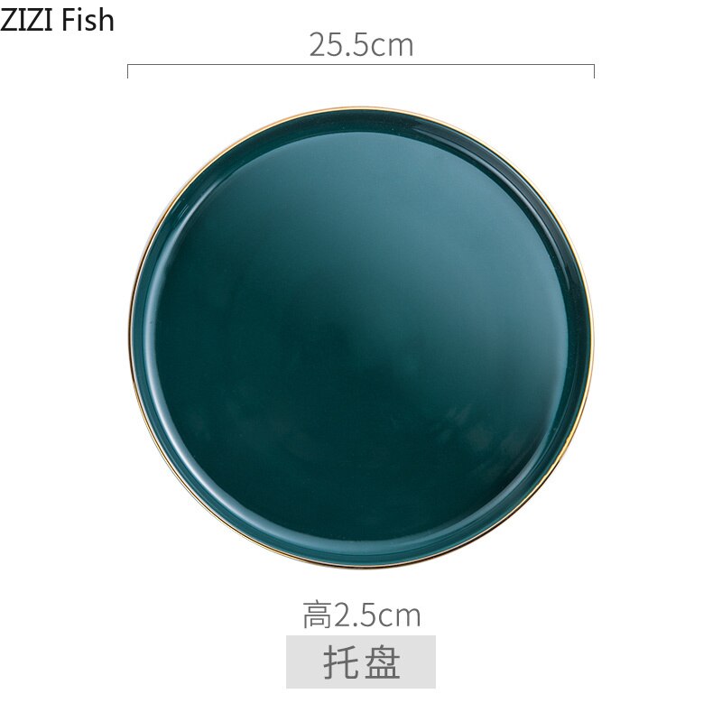 European Luxurious Green Ceramics Tea Set Teacup Teapot with Tray Suit Mugs Milk Tea Coffee Green Household Tea Set