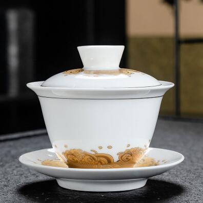 Dehua biała porcelana Gaiwan duży ceramiczny niebieski i biały Sancai przykrywka do filiżanki pojedyncza filiżanka Jingdezhen zestaw do parzenia herbaty
