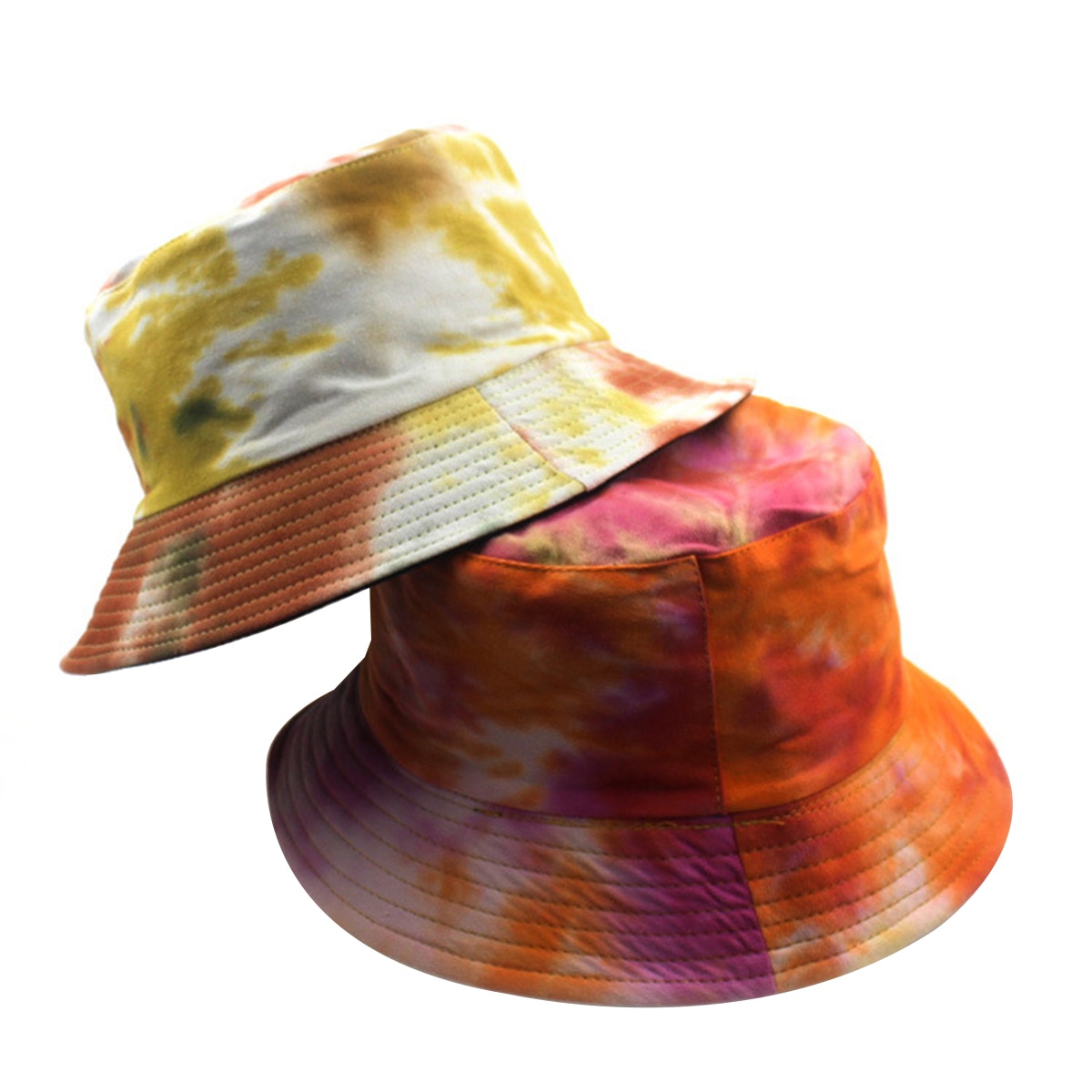 Unisex Hip Hop Cotton Reversible Bucket Hat Tie-dye Print Wide Brim Sun Boonie Caps Casual Fishman Hat