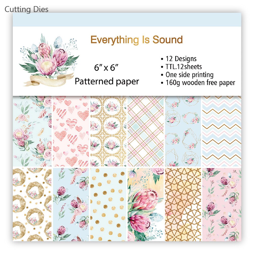 12 Sheets Art Flower Pattern Background Paper Crafts For Card Making DIY Scrapbooking Paper Decorations: 03