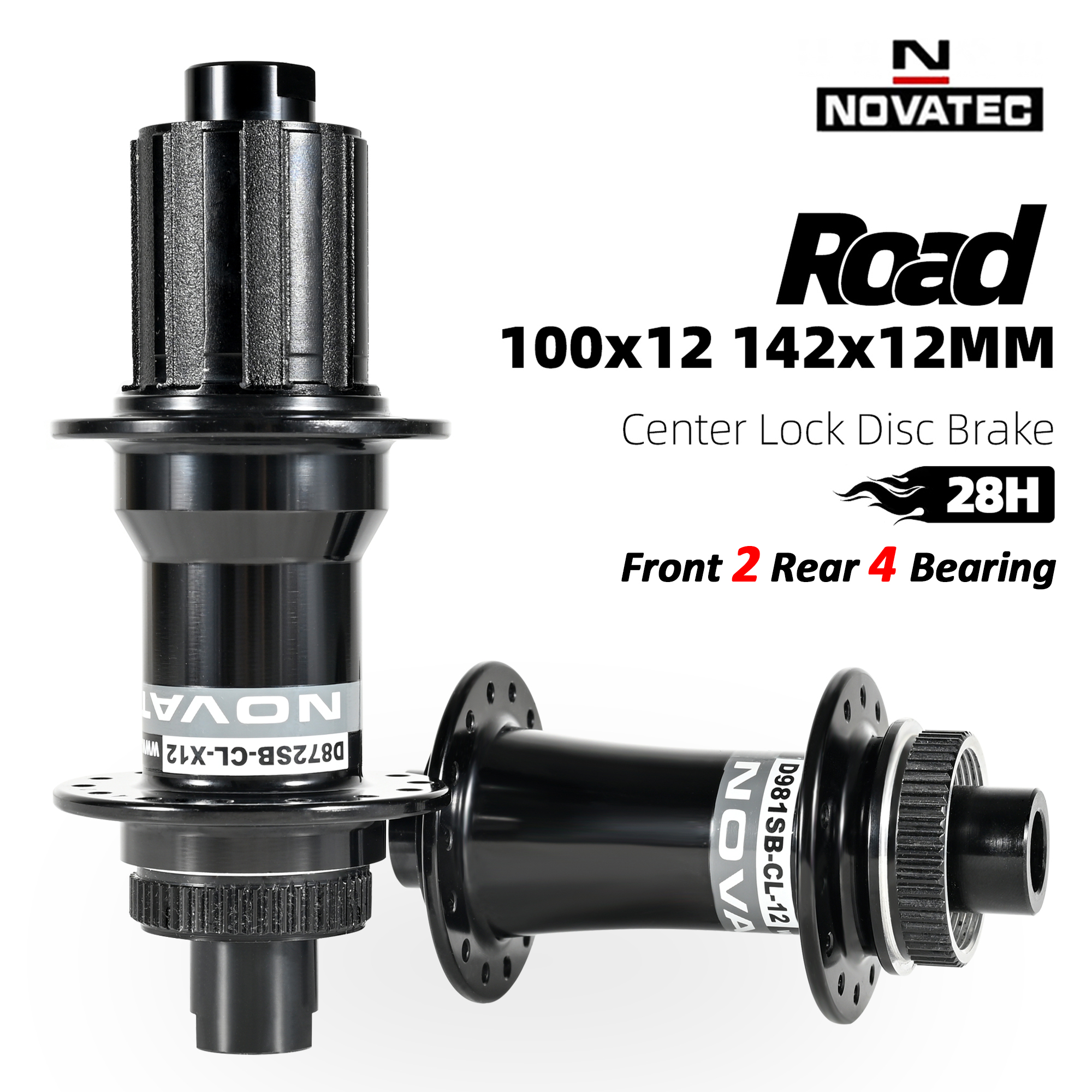 Novatec MTB/Road Bike Hubs D981SB/D872SB Bike Hub Center Lock Disc Brake 28 Holes 4 Bearings HG 8/9/10/11-Speed 100/142x12mm