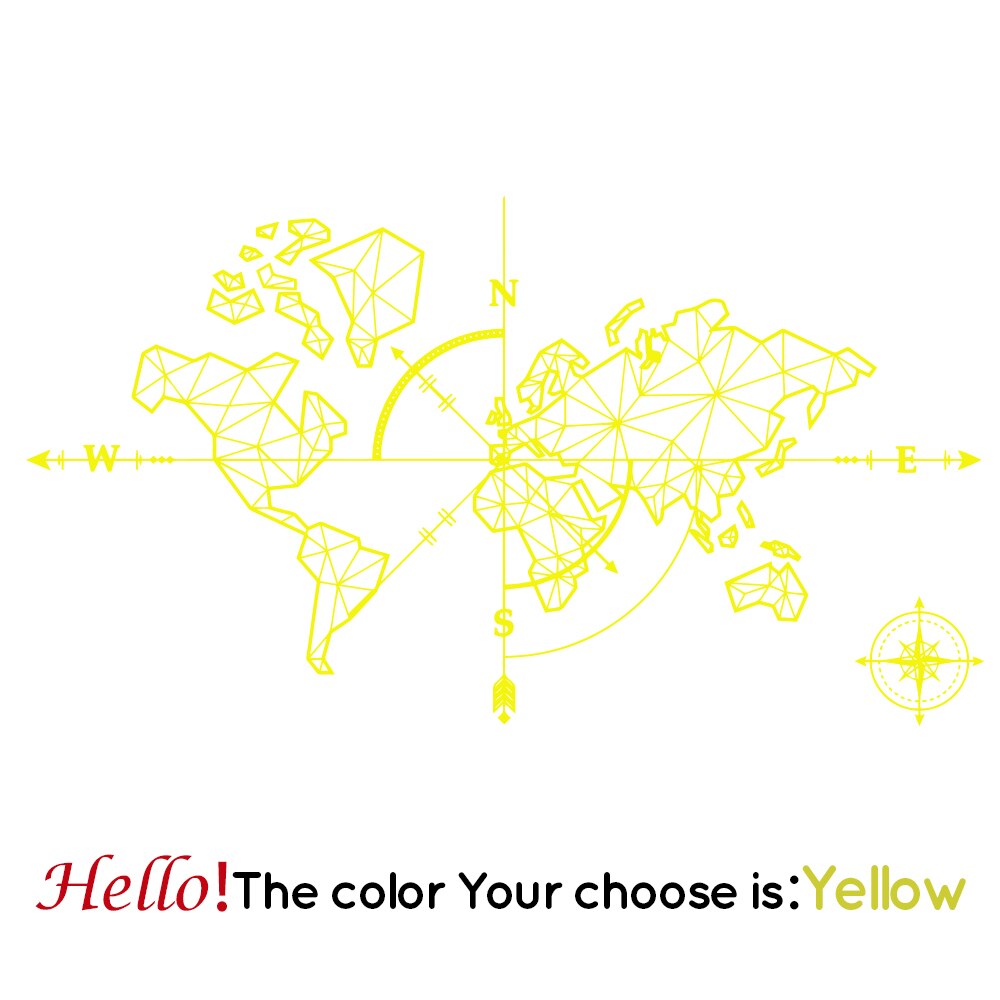 Large World Mape Compass Wall Decal Travel Adventure Exploration Global Earth Vinyl Wall Sticker Office Classroom Kids Room: Yellow