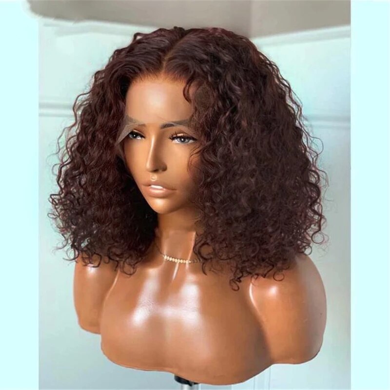 Dark Brown Color Curly Hair Wigs Natural Part Lace Front Wig Synthetic Hair Women Wigs Curly Short Bob Wig Daily Wear