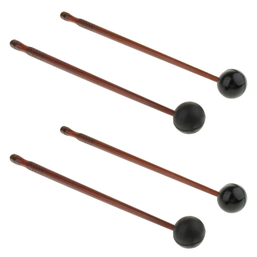 4Pcs Wood Drumstokken Staal Tong Drum Xylofoon Hamers Rubber Hamer