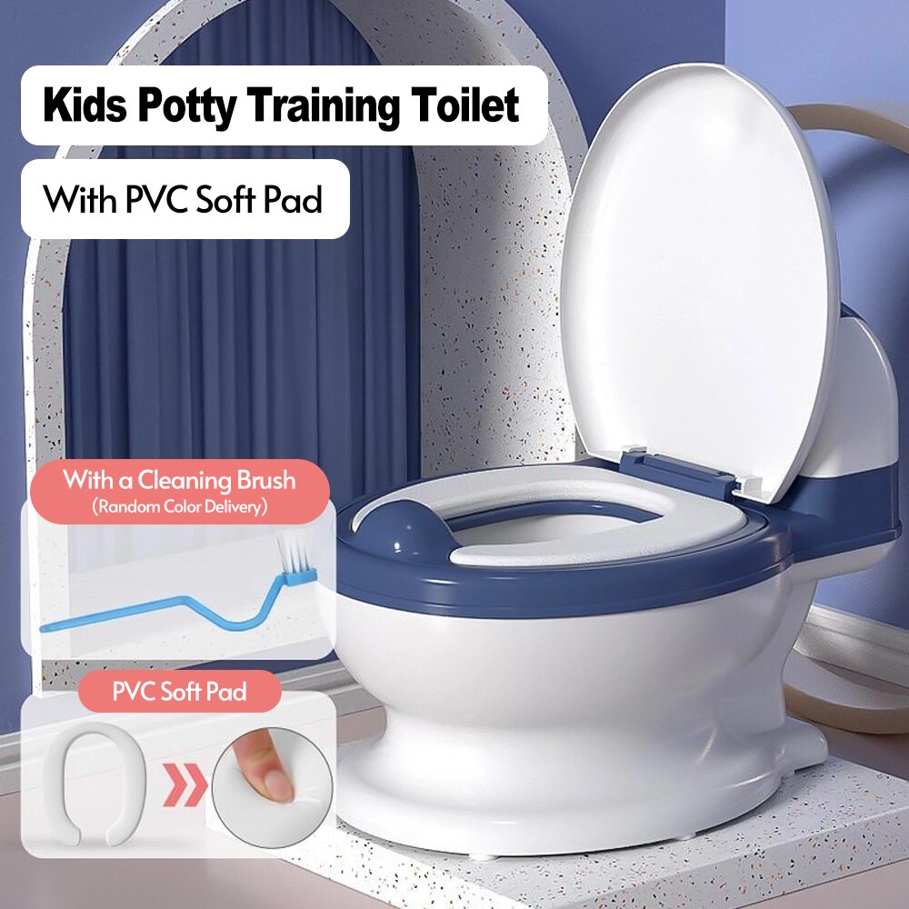 Cartoon Kids Potty Training Toilet Comfortable Toilet Trainer for Toddlers Boys Girls with Soft Pad Lip Handles Cleaning Brush: E