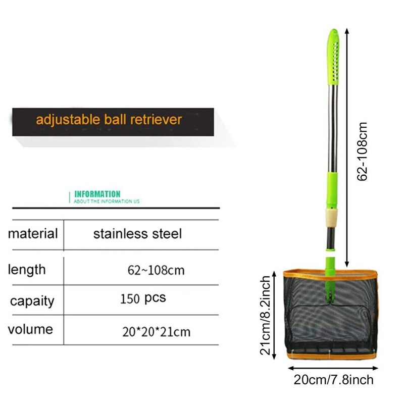 Telescopic Pole Table Tennis Ball Picker Table Tennis Retriever Picking Catcher Net Basket Collection Tool 150 Pieces