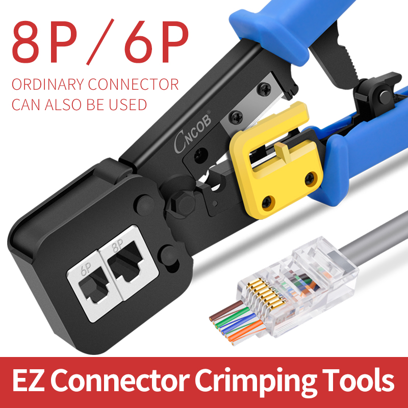 Cncob ez -rj45 crimpværktøj til 6p/rj11 og 8p/rj45 crimp, cut, strip værktøj multifunktionelt crimp værktøj til ethernet kabel til telefonlinje