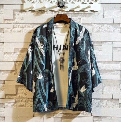 Zongke Kimono Cardigan Casual Shirt Men Slim Fit Japanese Kimono Men Shirt Male Blouse Brand Plus Size M-3XL: Asian Size XXXL