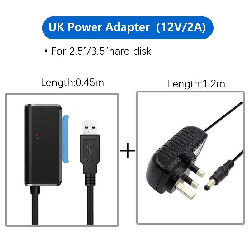 Sata adapter kabel usb 3.0 to sata converter 2.5 3.5 tommer super speed harddisk til hdd ssd usb 3.0 to sata kabel: T04 uk strøm