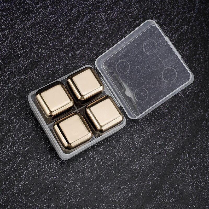 Stainless Steel Ice Cubes Reusable Chilling Stones For Whiskey Wine Dutch Coffee Cooler Tools: 4pcs Gold