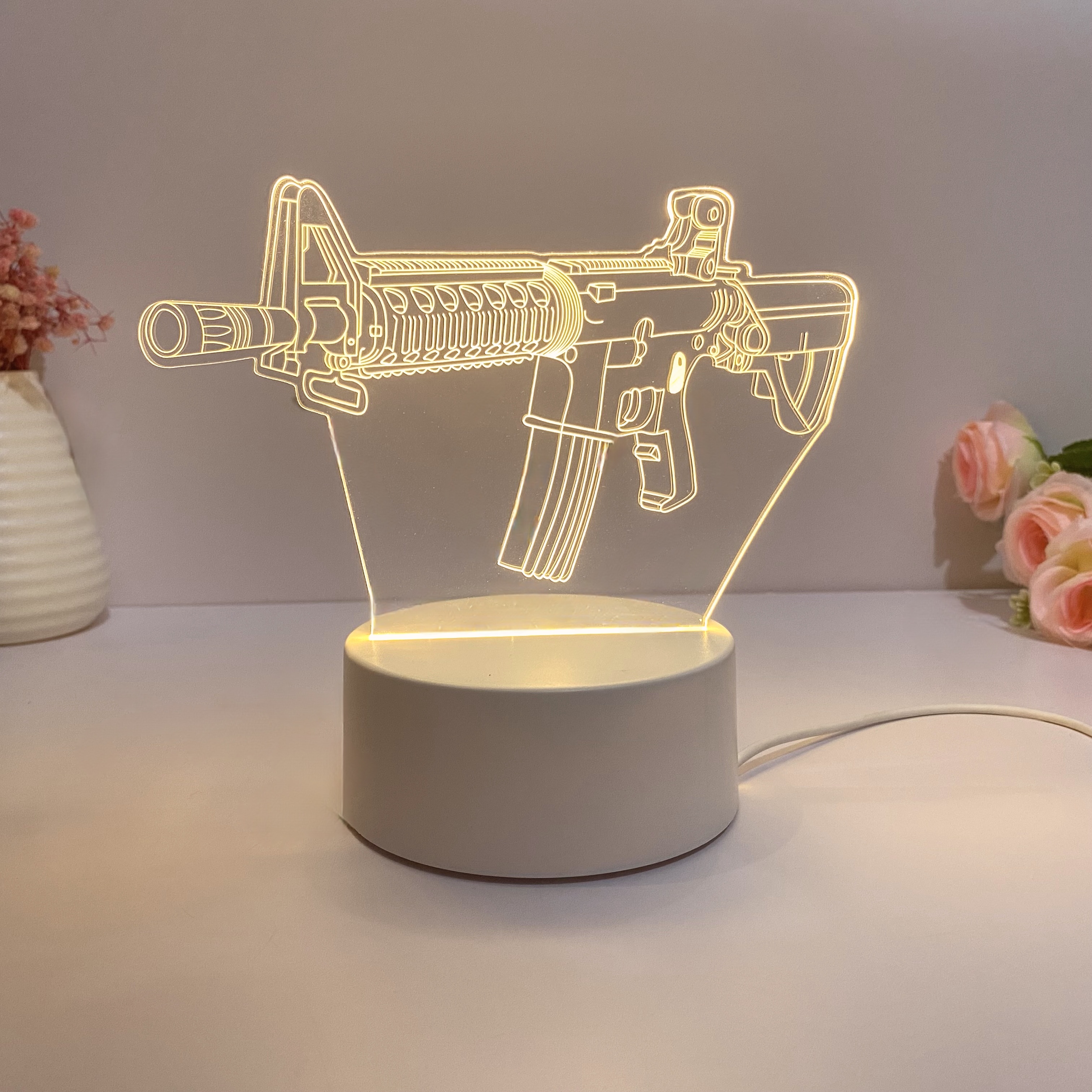 1 Stück Maschinenpistole Modellierung Nachtlicht, USB-Atmosphäbetreffend Tischleuchte, Weihnachtsgeschenk Tischleuchte für Freunde.: Warmes Weiß