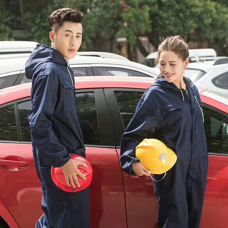 Women/Men Work Clothing One-piece Long Sleeve Coveralls Anti-fouling Dustproof Work Clothes For Repairing Painting Engineering: Navy Blue / XXXL