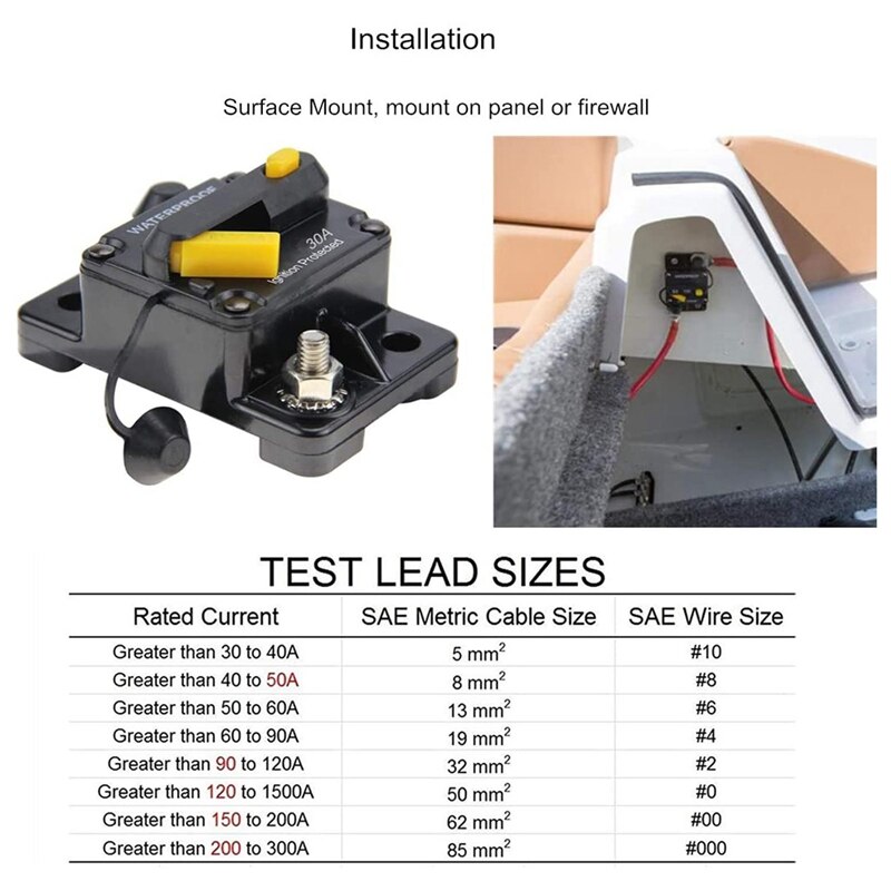 30 Amp Circuit Breaker 12V- 48V DC Manual Reset for Trolling Motor Rv Marine Boat Vehicles System Protection (30A)