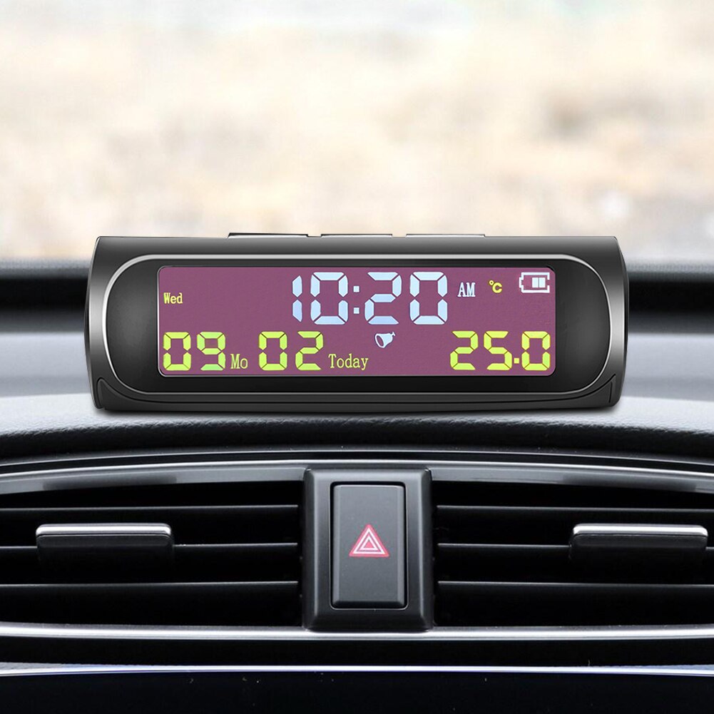 Reloj Digital portátil Solar del coche con LCD Fecha de hora indicador de la temperatura para coche Panel Metro pantalla accesorios de Interior de coche