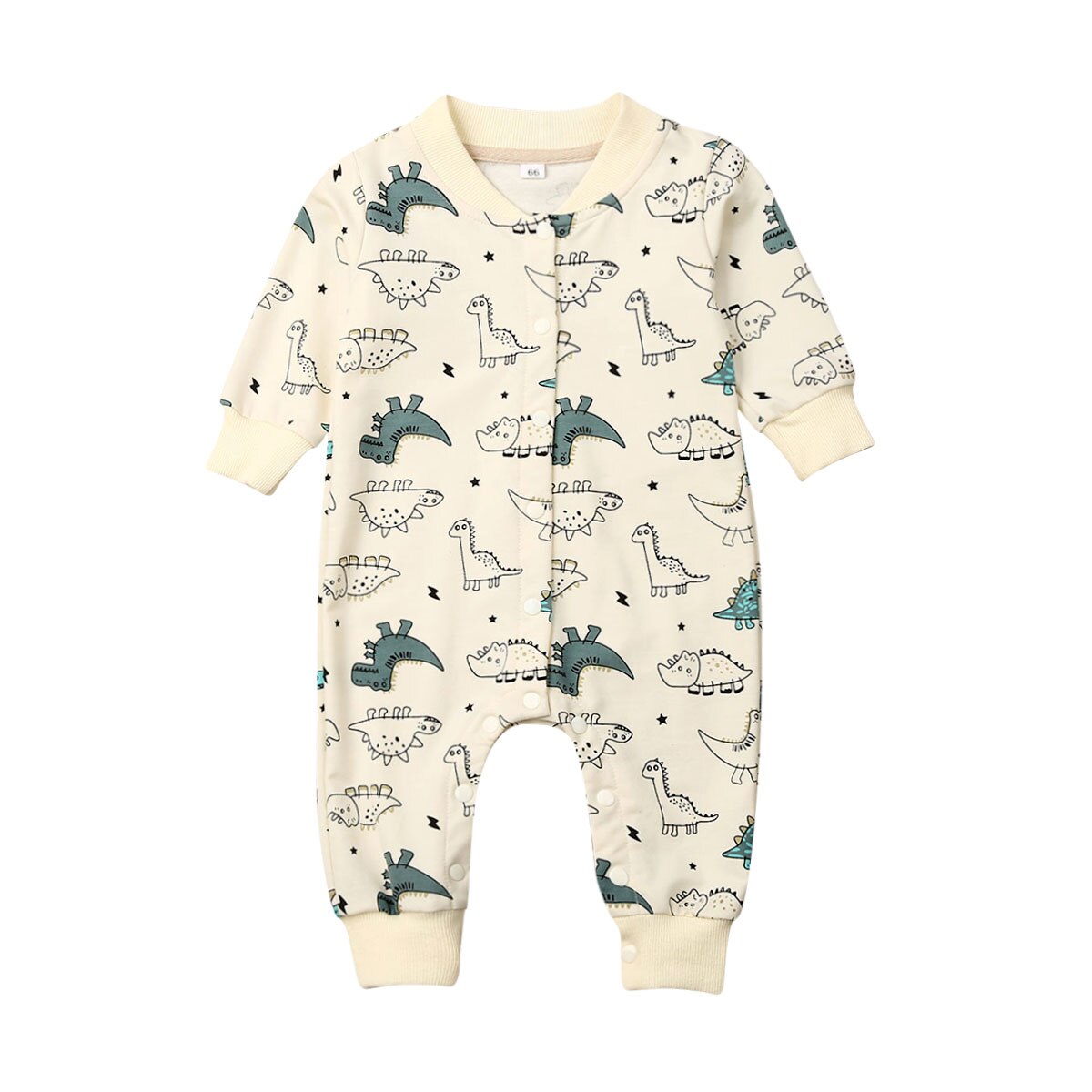 Toddler baby dreng pige varm bolde tøj langærmet dinosaur print enkelt breasted romper jumpsuit outfit: Beige / 18m