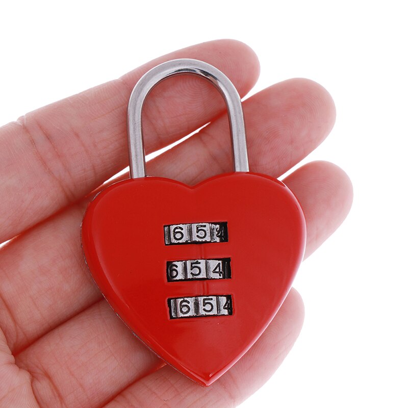 1Pcs Bagage Lock Mini Leuke Hartvorm 3 Digit Bagage Koffer Hangslot Rode Hartvormige Codeslot