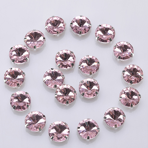 Piedras de cristal redondas brillantes para coser, piedras de vidrio para decoración de ropa, piedras de cristal sueltas con parte trasera plana y garra, 10  s062: Rosa