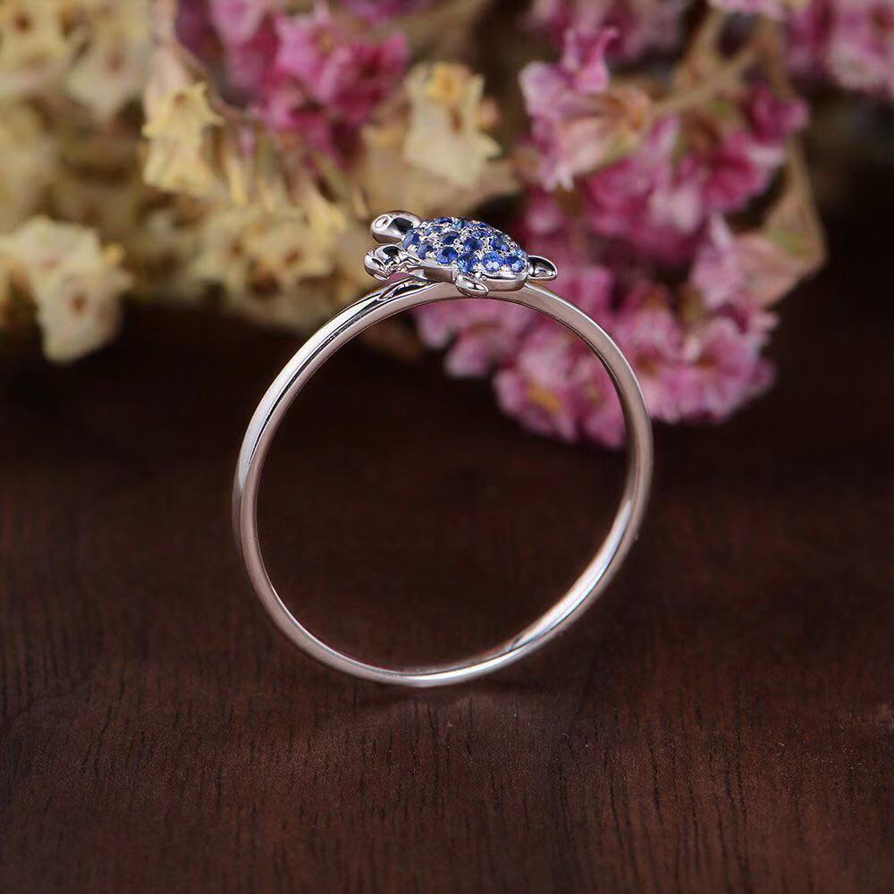 Anillos tortuga con incrustaciones de circonita azul a la para mujer anillo de boda Vintage tortuga Animal anillo océano playa joyería