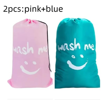 Nylon vasketøjspose rejseposer opbevaringsorganisator pose vaskemaskine vaskbar snavset tøj snørepose stor kapacitet: Lyserød