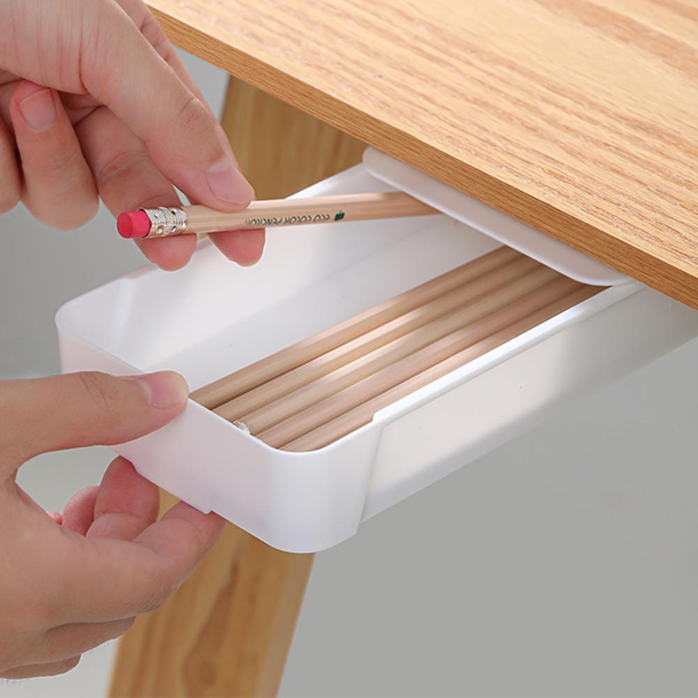 Selvklæbende skjult opbevaringsboks under bordet makeup organizer under skrivebordet opbevaringsskuffe organizer box papirvarer opbevaring