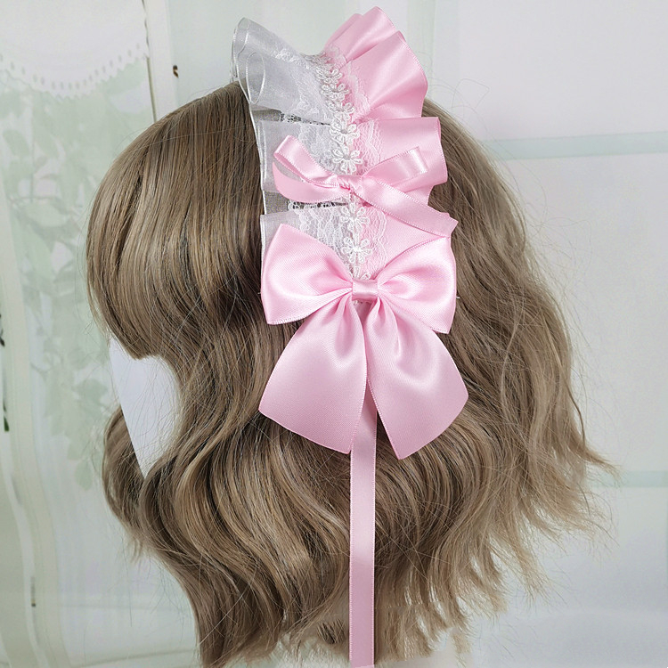 Diadema de Anime para niña, accesorio para el cabello de Lolita Maid con encaje de flores, Aro para el pelo de Cosplay, hecho a mano: YELLOW