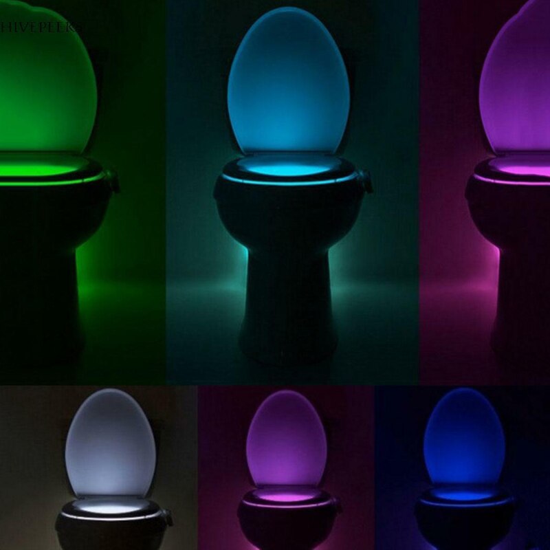 Inteligentny toaleta wc lampka nocna doprowadziło ruchu ciała włączanie/wyłączony lampa z czujnikiem na muszlę 8 wielokolorowy lampa toaletowa gorący