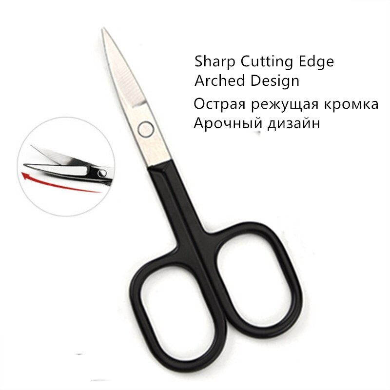 Tijeras de maquillaje de acero inoxidable, punta afilada/REDONDA/inclinada con mango de pintura de Piano, tijeras para pelo de nariz y cejas, herramienta de depilación facial