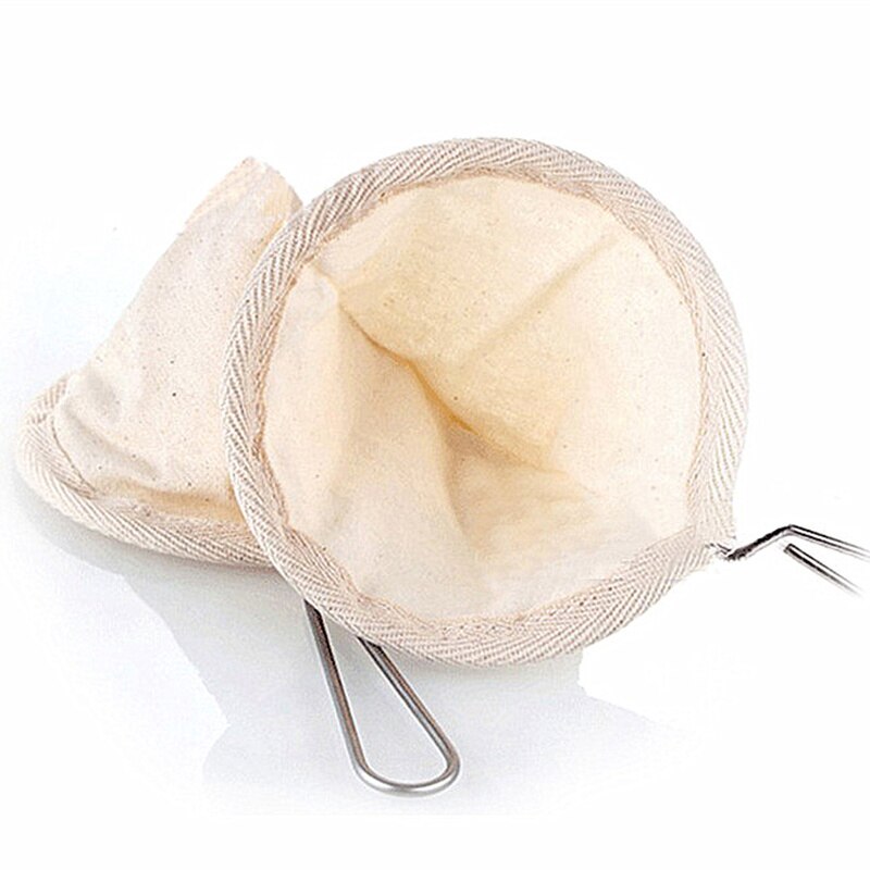 Herbruikbare Koffiefilter Zak Roestvrij Stalen Handgreep Flanellen Doek Zeef Dropping Pot Mesh Mand Gereedschap