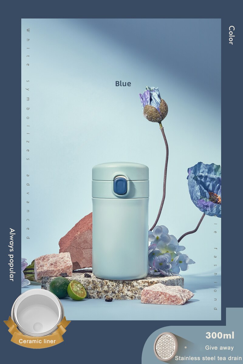 Premium keramisk foring termokande flaske kontor isolering kaffekrus drikke te termokande te kop adskiller te vand flaske: Blå 300ml