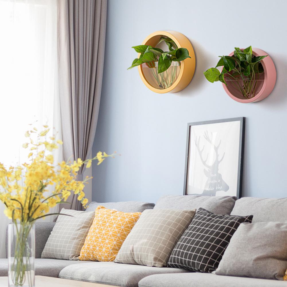 Vase mural rond en fer, pour la maison, salon, Restaurant, panier suspendu, Pot de fleur, décor mural, jardinières de plantes succulentes, Vases en verre d'art