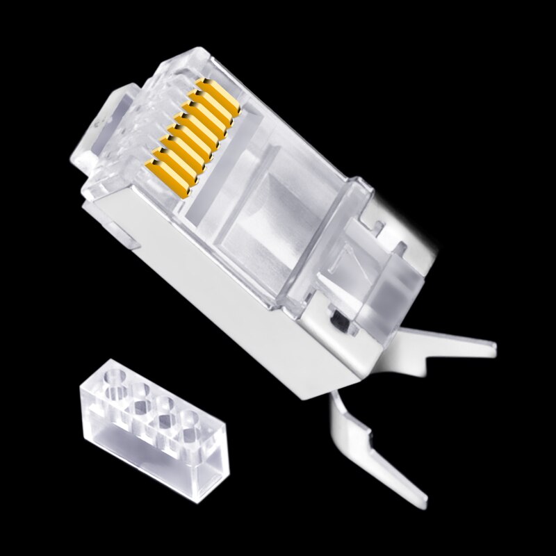 CNCOB Cat7 10 Gb, twee Stuk Ethernet Netwerk Kabel Connector 50u Vergulde Modulaire Plug RJ45 Netwerk Staart Klem Kristal