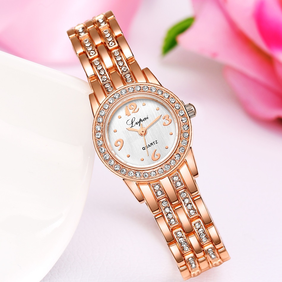 Lvpai gull dameklokker armbåndklokke quartz armbåndsur dame luxe klokke kvinner kjole klokker kvinneklokke #a