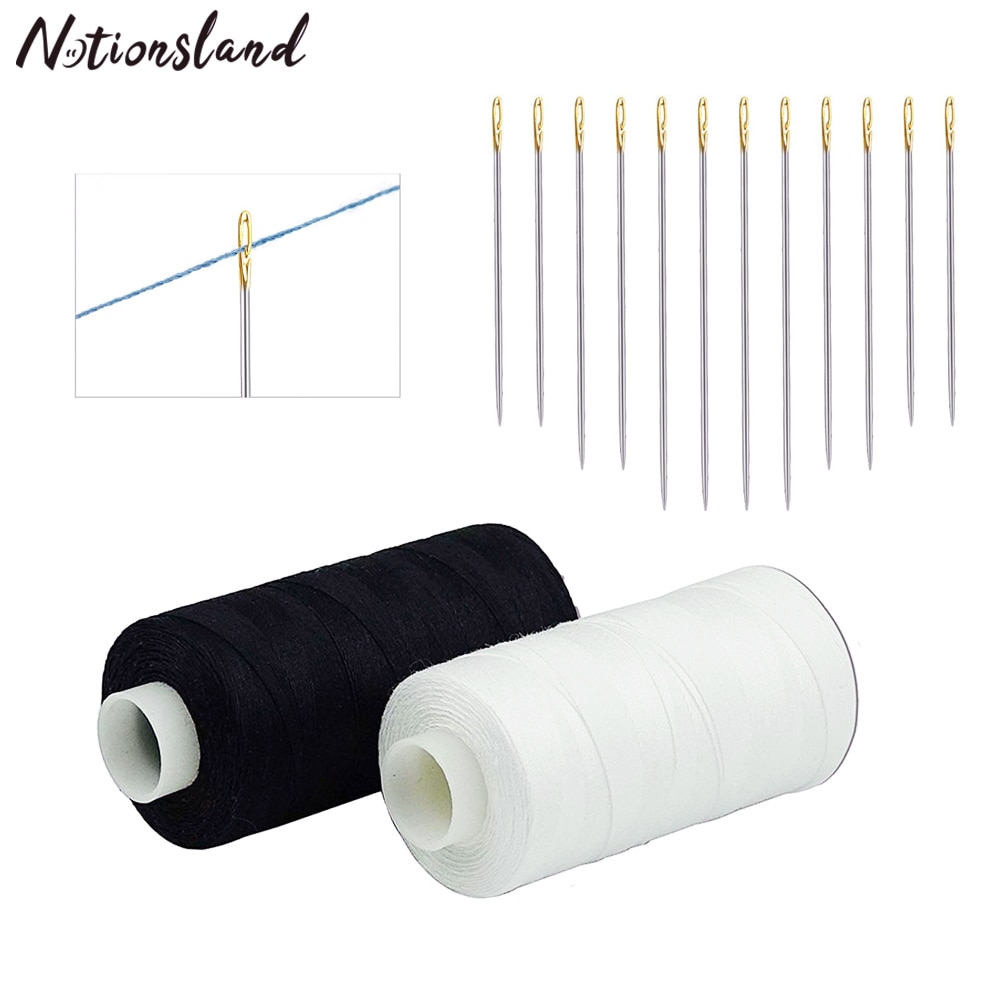 500M Sewing Thread Polyester Thread Strong And Durable Sewing Spools with 12pcs Self Threading Needles for Hand Needlework