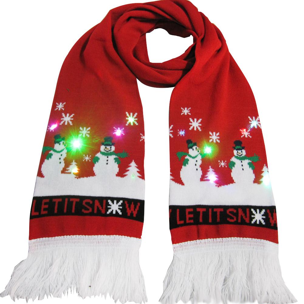 Lysende tørklæde varm strik kvast tørklæde til juledekoration lys op strikket hat til barn voksen til julefest