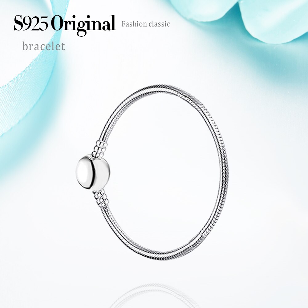 2020 New Fashion Argento Sterling 925 Pendenti E Ciondoli Braccialetto Rotondo di Base Bracciali A Catena Per Le Donne del Regalo Dei Monili Perline FAI DA TE 17-21 CENTIMETRI