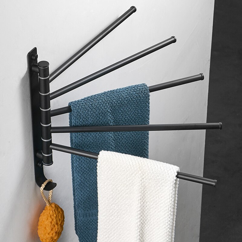 Bathroom rotating towel bar with hook stainless steel Towel rack wall mounted glue paste double towel cloakroom towel shelf