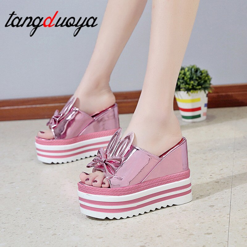 Sommer kvinder sko høj hæl 12cm platform hjemmesko afslappet udhulede sko damer kiler strandsandaler kvinder klipklapper