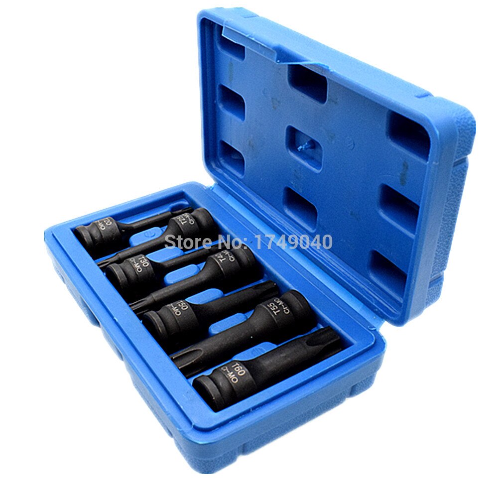 Slag torx star bits socket 7pc sett 3/8 &quot; firkantet drev  t20 t25 t30 t40 t50 t55 t60 muffbits i krom molybden stål 60mm lange
