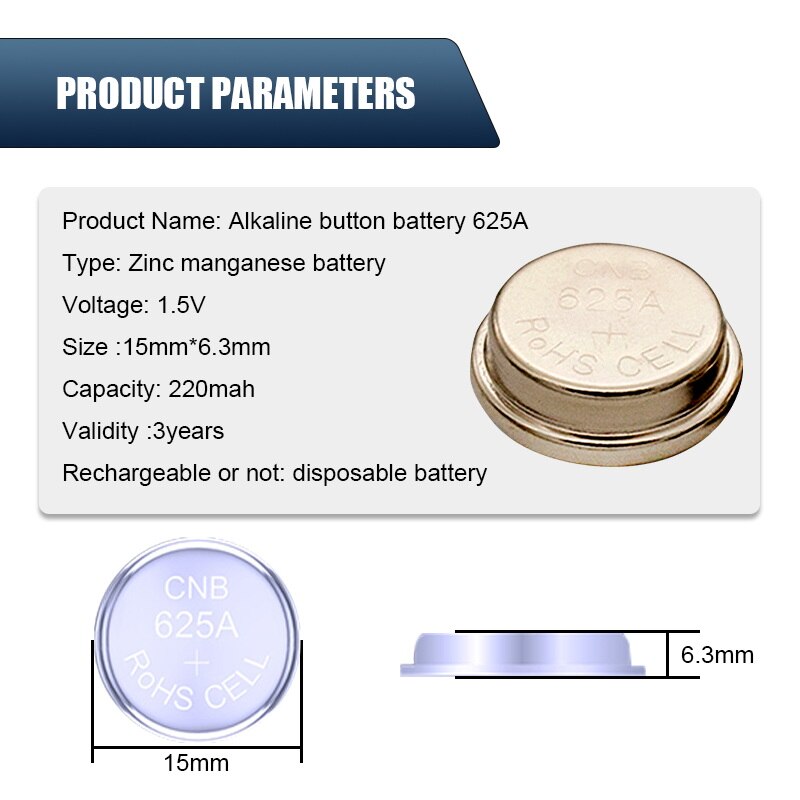 8PCS/Lot 1.5v 625A Alkaline Button Battery 220mAh LR9 V625U L1560 EPX13 MR09 E625G AG625 RPX625 M20 For Camera Key fob