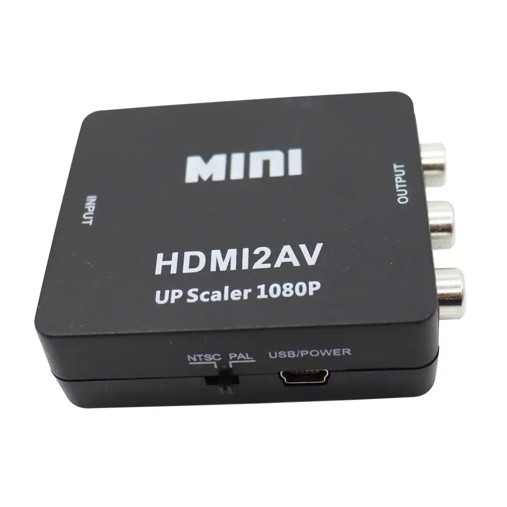 Mini HDMI compatível com RCA AV e CVBS vídeo composto, conversor adaptador, HDMI2AV para TV, VHS, VCR, DVD, venda quente