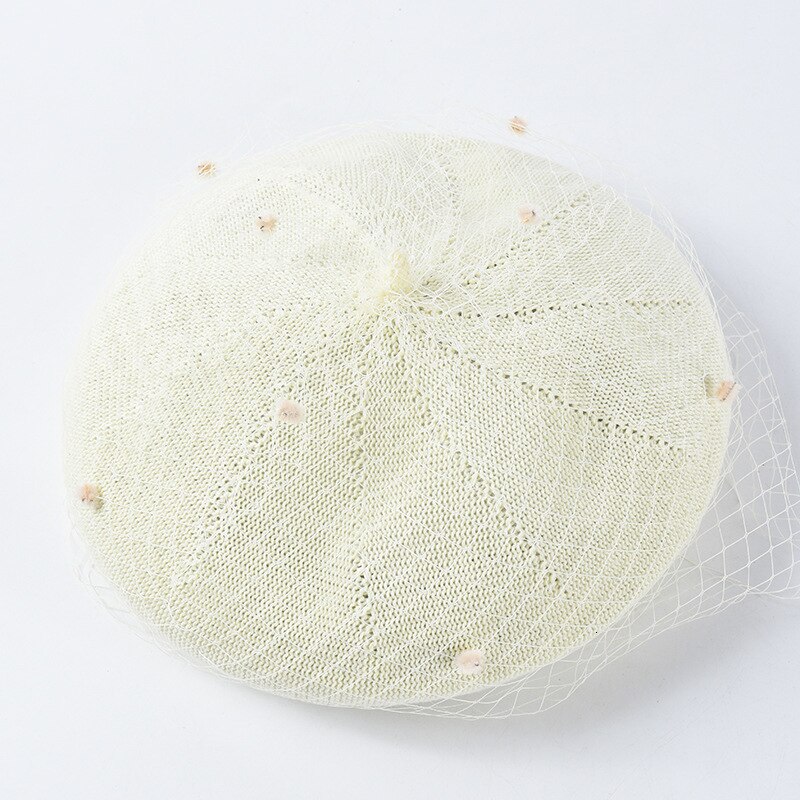 Fedora hoeden voor vrouwen dames fedora's wollen vilt mesh strik bloemen formele baretten retro baret britse mesh gaas stip pet: Wit