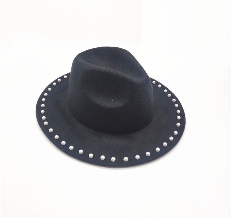 Vinter efterår kvinder afslappet uld bowler hatte panama kasketter til cowboy stor skygge beaded rhinestone jazz hatte gorros