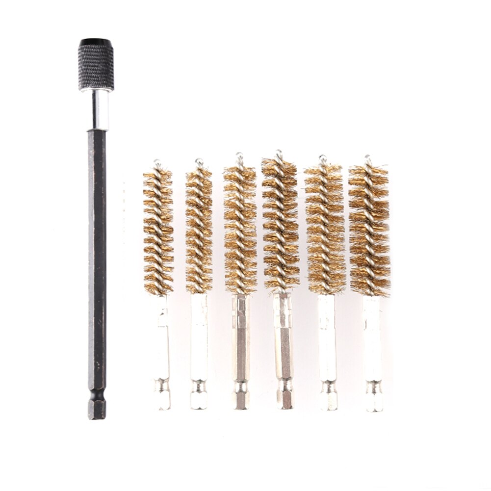 6pcs Stainless Steel Cleaning Brushes Hexagonal Handle Round Pipe Tube Cylinder Bores Cleaning Wire Brushes for Power Drill: Copper Wire