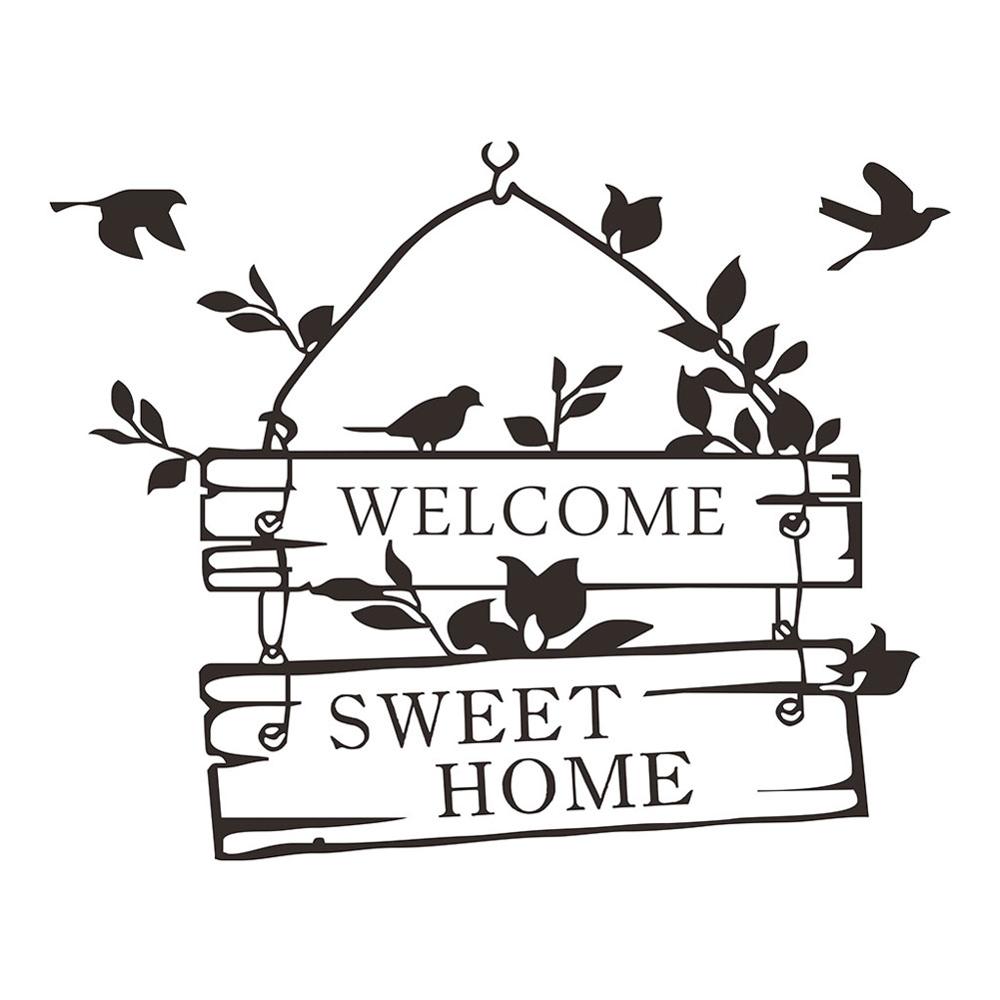 Welcome Sweet home Wall Sticker Little bird flower vine living room home decoration Mural art Decals wallpaper door stickers