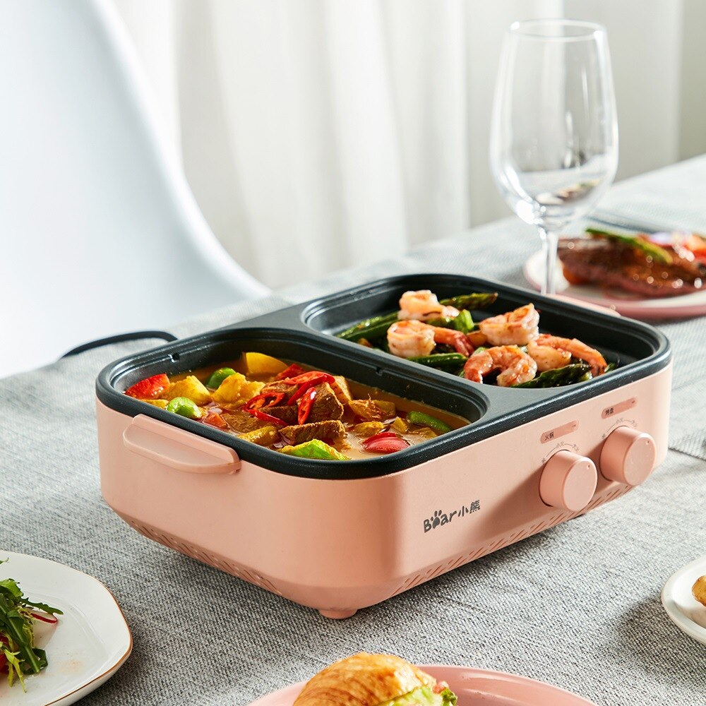 Horno eléctrico 2 en 1 para máquina de barbacoa, olla de cocina eléctrica, olla a la parrilla, decocción de doble uso, Multicooker, sartén para barbacoa de 220V